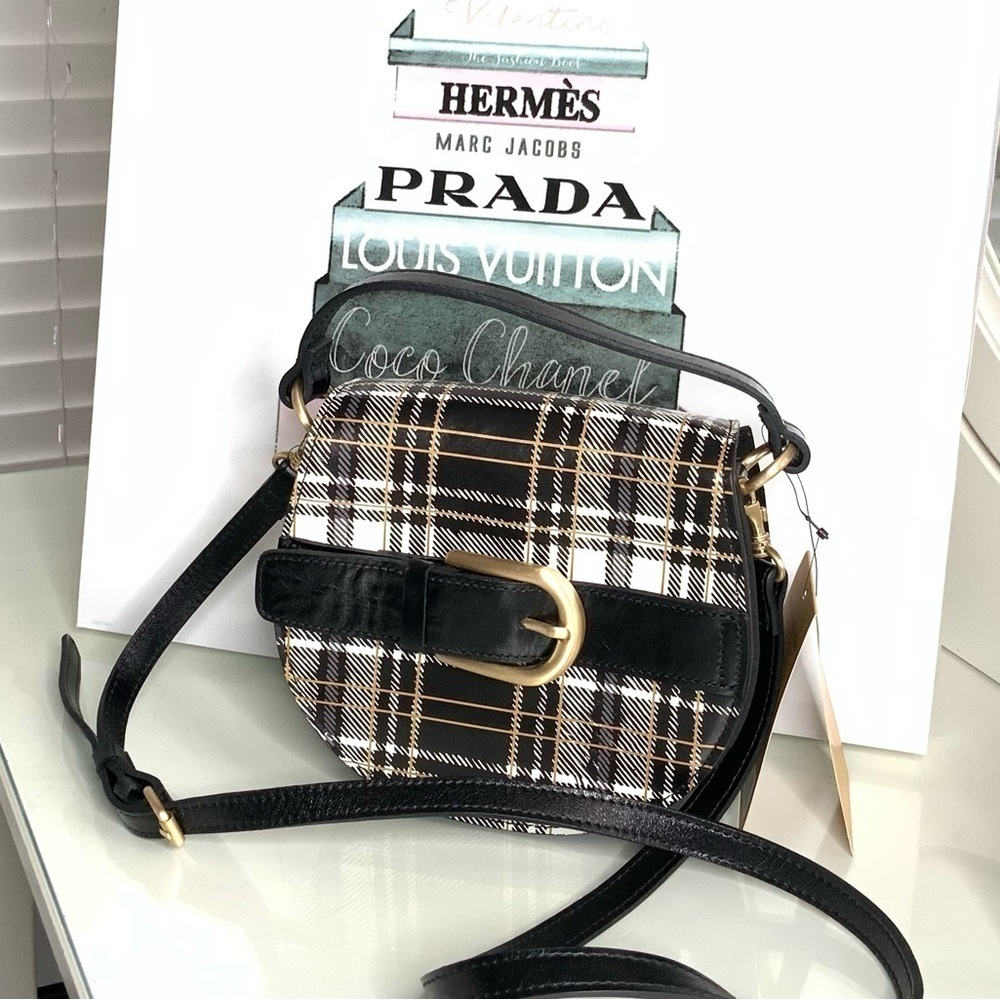 Patricia Nash Annfield Crossbody Bag Black and White Plaid
